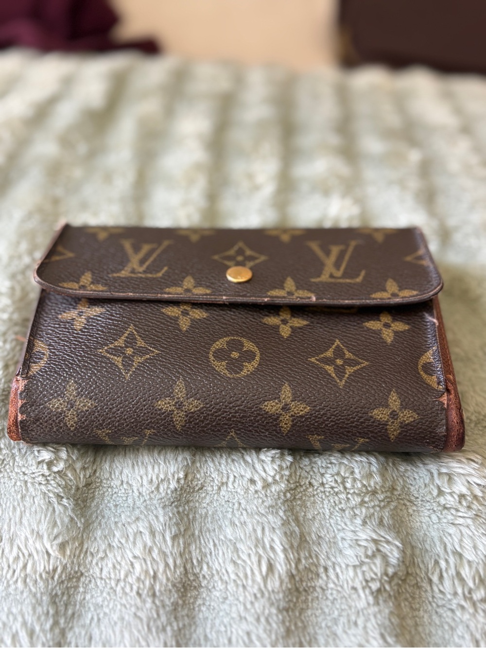 Louis Vuitton Brown Coated Canvas Fold Wallet with Gold Snap